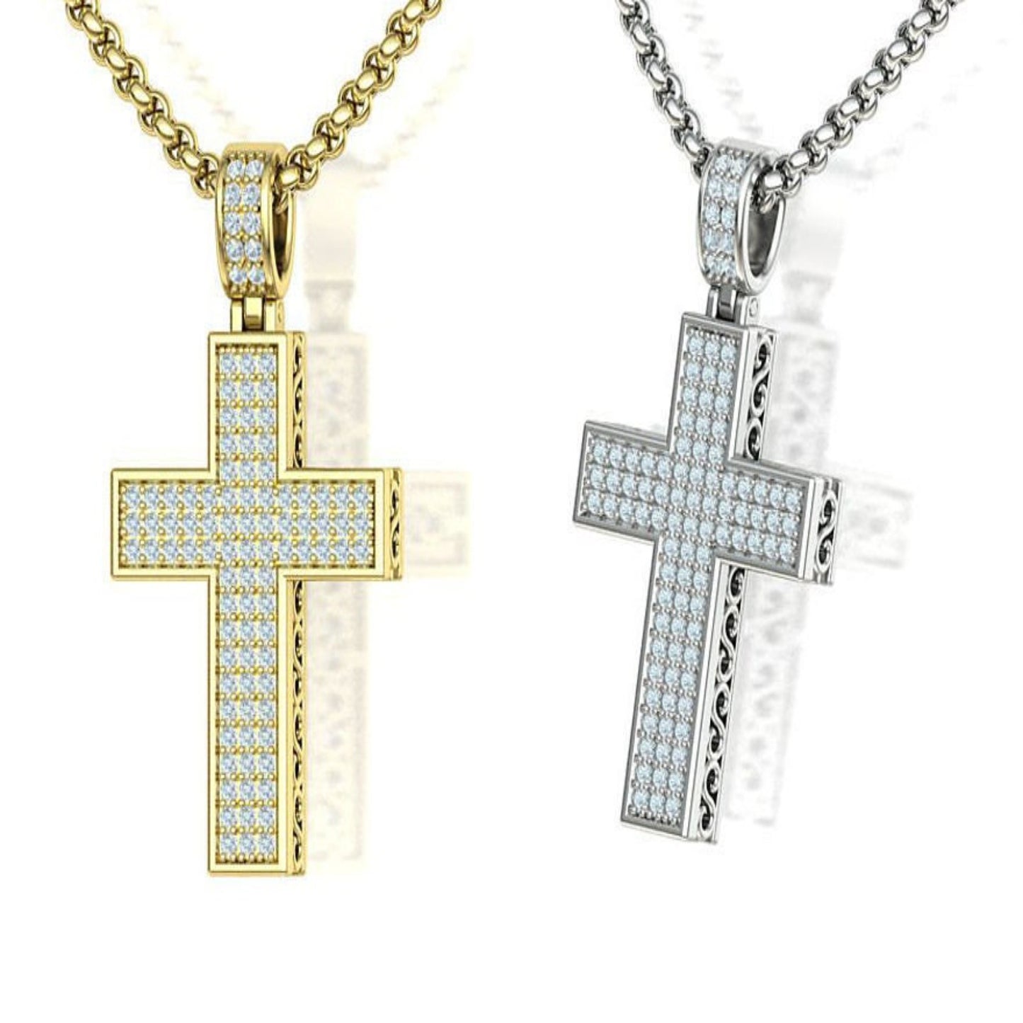 14K Solid Gold Diamond Cross Necklace 0.50 Total Carat Weight / Diamond Crucifix Pendant / Religious Necklace For Ladies 32.30x24mm - JewelsnGlitters