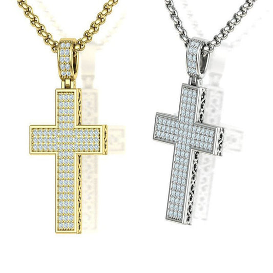 14K Solid Gold Diamond Cross Necklace 0.50 Total Carat Weight / Diamond Crucifix Pendant / Religious Necklace For Ladies 32.30x24mm - JewelsnGlitters