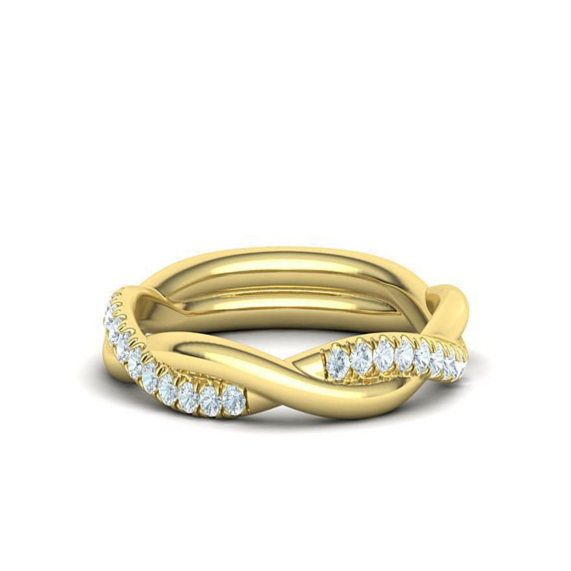 14K Solid Gold Rope Style Twisted Wedding Band French Pave/ Diamond Ring for Her/Stylish Twist Diamond Ring/ Diamond Ring - JewelsnGlitters