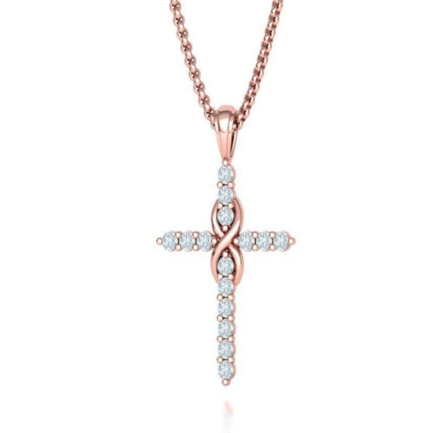 14K Solid Gold Diamond Cross Necklace 0.45 Total Carat Weight / Diamond Stylish Crucifix Pendant / Religious Necklace For Ladies