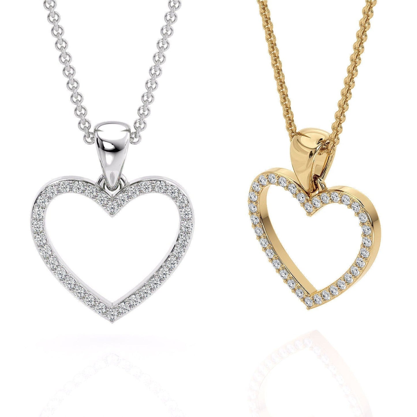 14K Solid Gold Heart Design Necklace with REAL Diamonds / Heart Necklace Gold / Diamond Gold Necklace / Dainty Heart Pendant