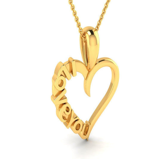 14k Solid Gold 3D Heart Pendant / 14K I love you Heart Pendant/ 14k Solid Yellow Gold Heart Necklace