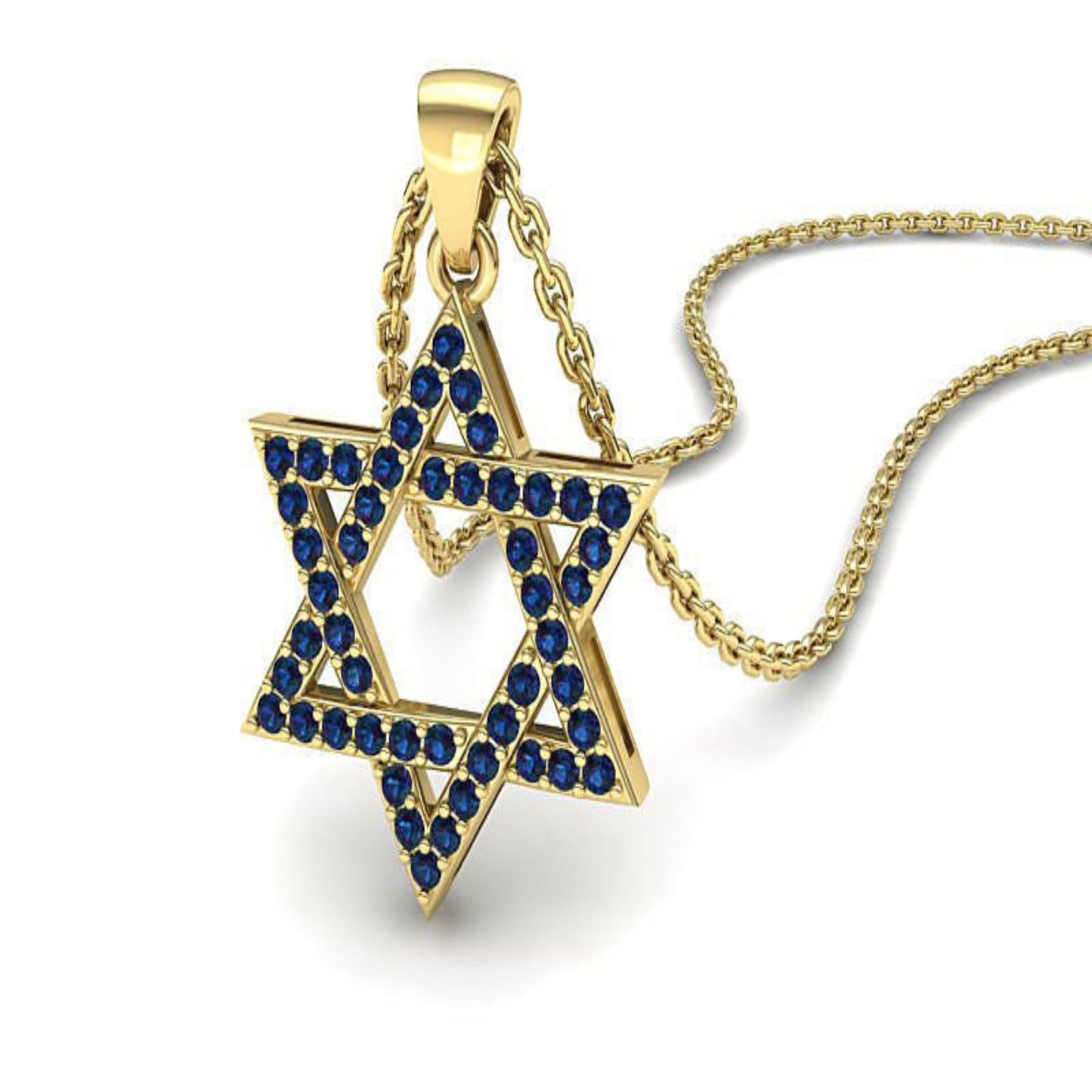 14K Gold Diamond Star of David Pendant with .82 Total Carat Weight and 16 Inches Rolo Chain