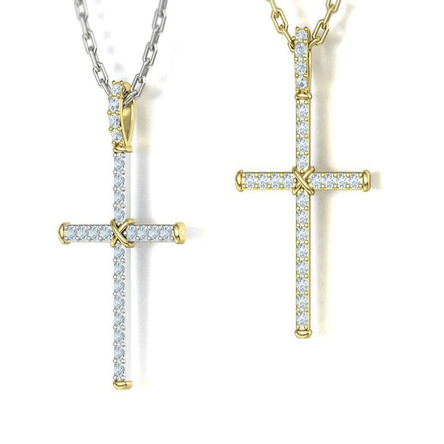 14K Solid Gold Diamond Cross Necklace 0.30 Total Carat Weight / Diamond Stylish Crucifix Pendant / Religious Necklace For Ladies