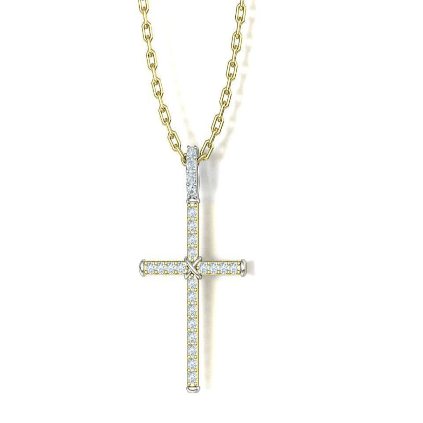 14K Solid Gold Diamond Cross Necklace 0.30 Total Carat Weight / Diamond Stylish Crucifix Pendant / Religious Necklace For Ladies