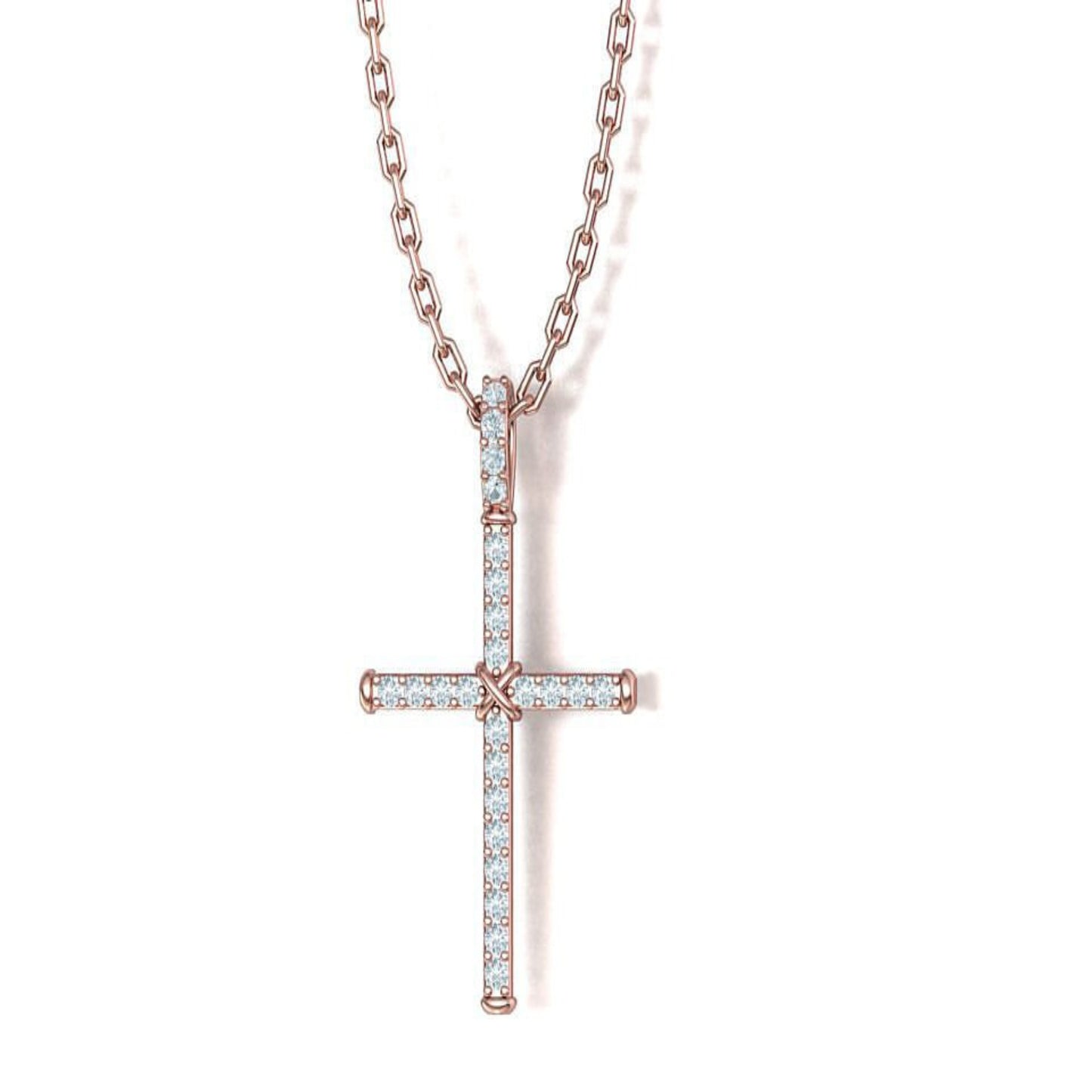 14K Solid Gold Diamond Cross Necklace 0.30 Total Carat Weight / Diamond Stylish Crucifix Pendant / Religious Necklace For Ladies