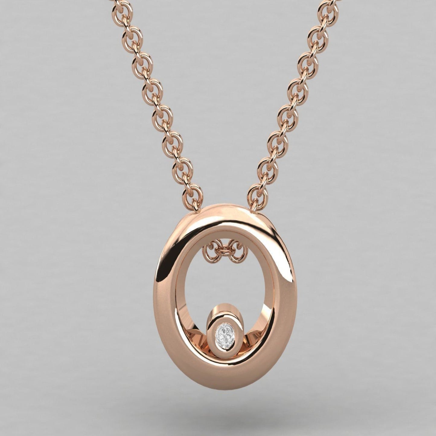 14K Solid Gold Circle Design Diamond Necklace