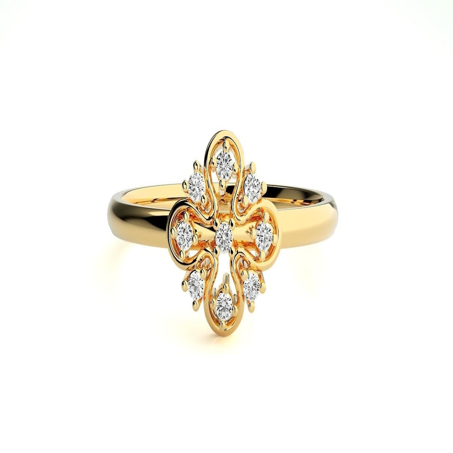 14K Diamond Solid Gold Diamond Ring / Flower Design top Design with 9 REAL Diamonds/ Diamond Ring / Gift for Her