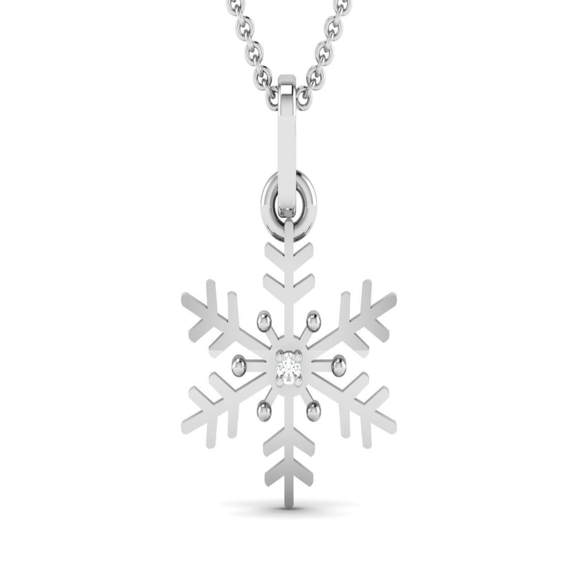 14K Solid Gold Diamond Snow Flake Pendant/ Snow Necklace/ Diamond Snow Flake Necklace/ Gift for Her - JewelsnGlitters