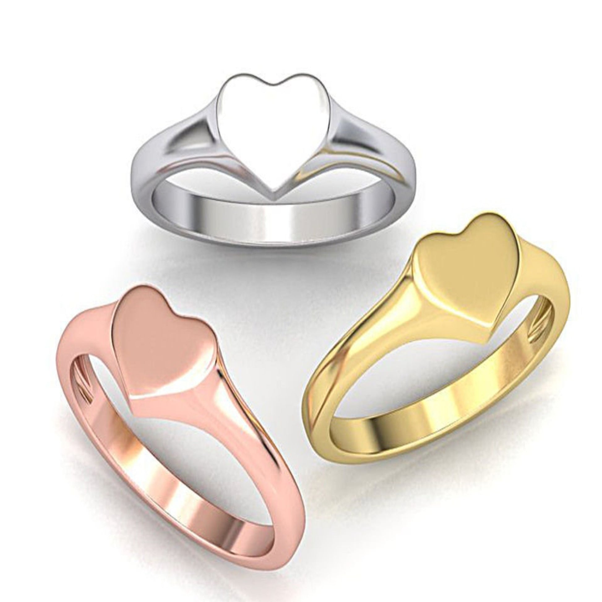 14k Solid Gold Heart Signet Ring with Free Initial Engraving/ Heart Statement Ring/Gift for Her - JewelsnGlitters