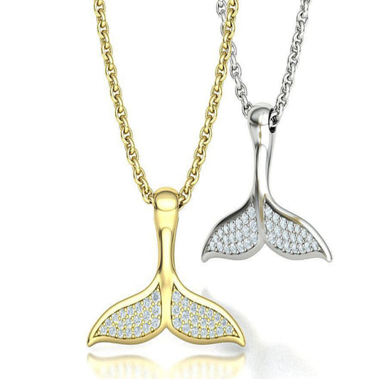 14k Solid Gold 3D Whale Tail Diamond Necklace/ Gift for Her - JewelsnGlitters