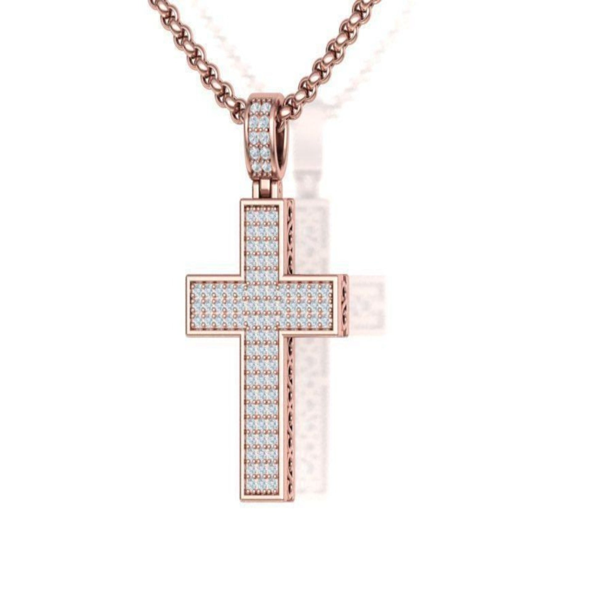 14K Solid Gold Diamond Cross Necklace 0.50 Total Carat Weight / Diamond Crucifix Pendant / Religious Necklace For Ladies 32.30x24mm - JewelsnGlitters