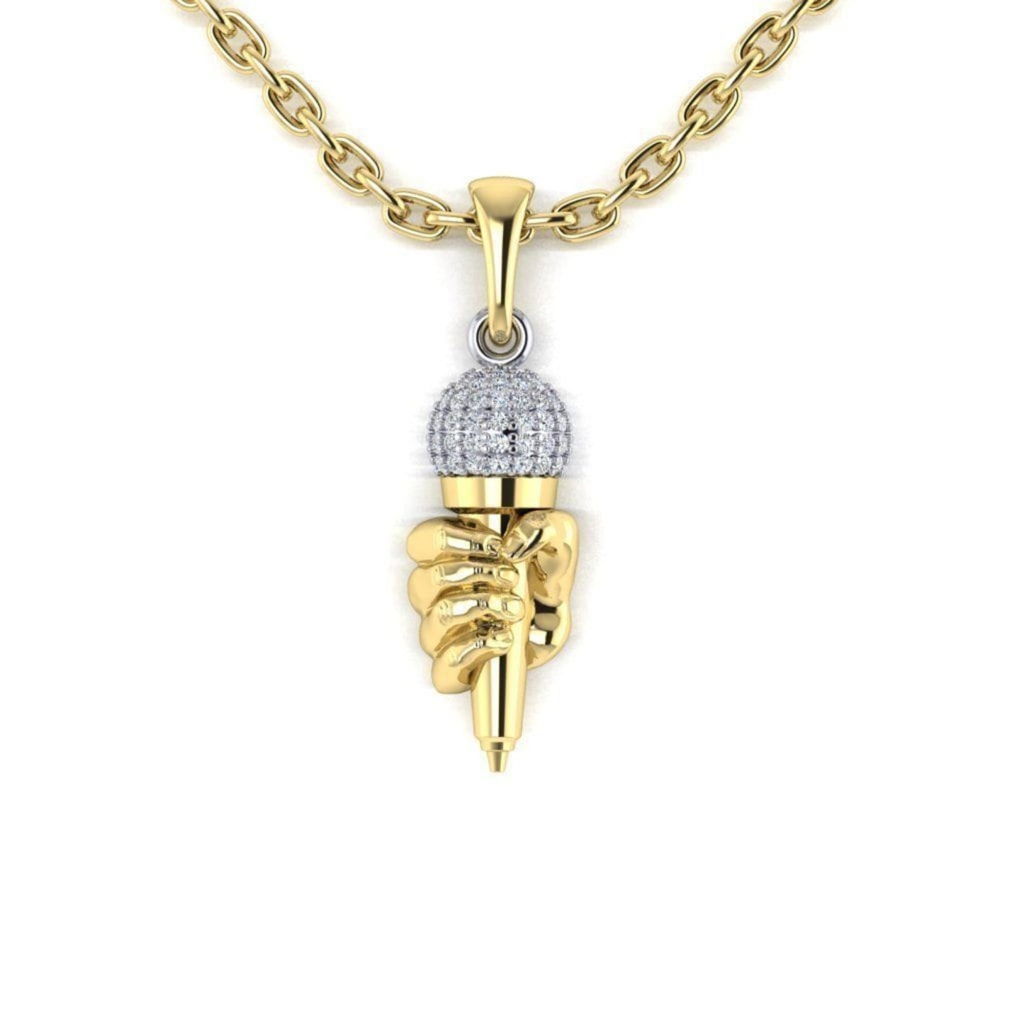 14K Solid Gold Diamond Pendant Microphone/ Diamond Mic - JewelsnGlitters