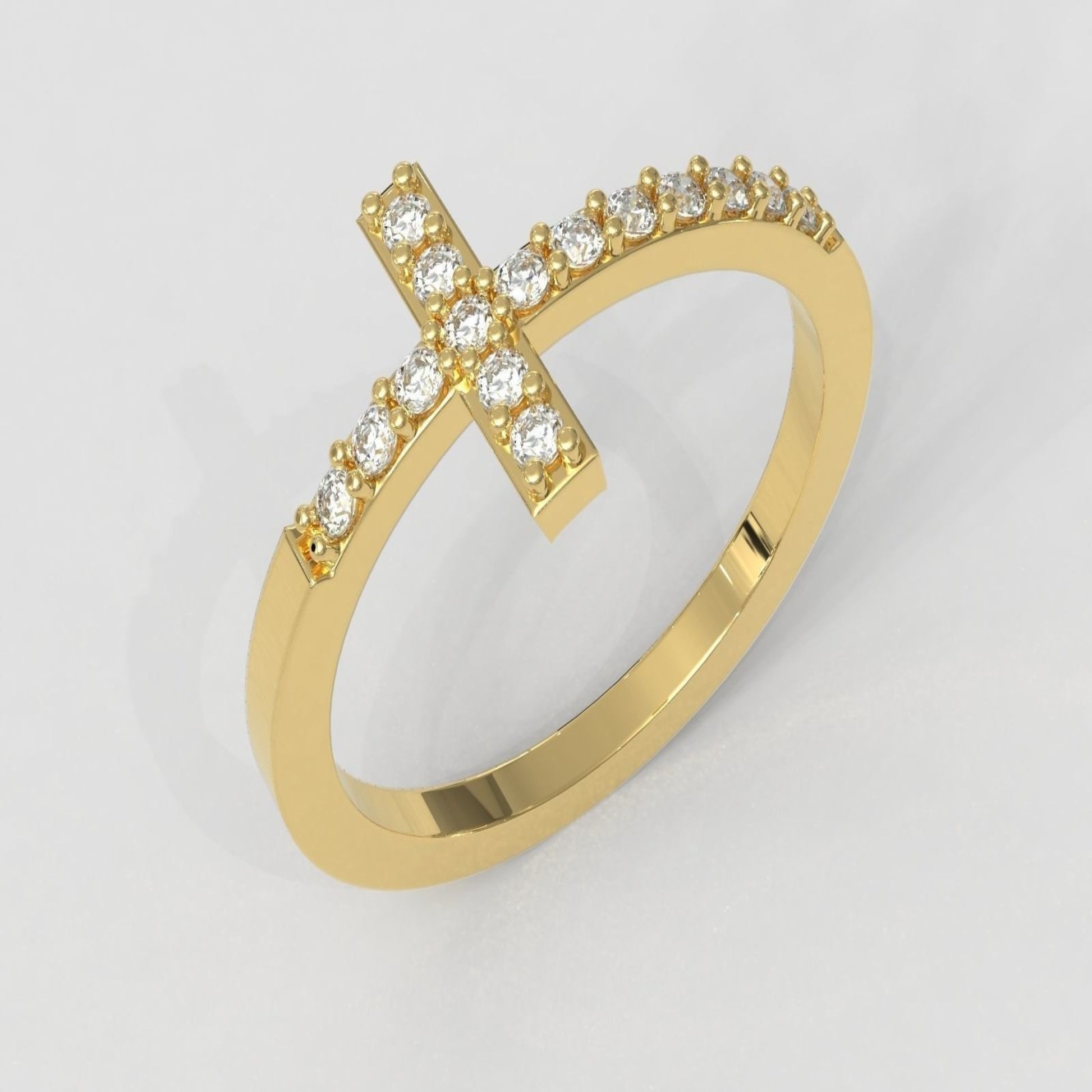 14K Solid Gold Cross Diamond Ring / Cross Diamond Band/ Crufix Diamond Ring / Gift for Her - JewelsnGlitters