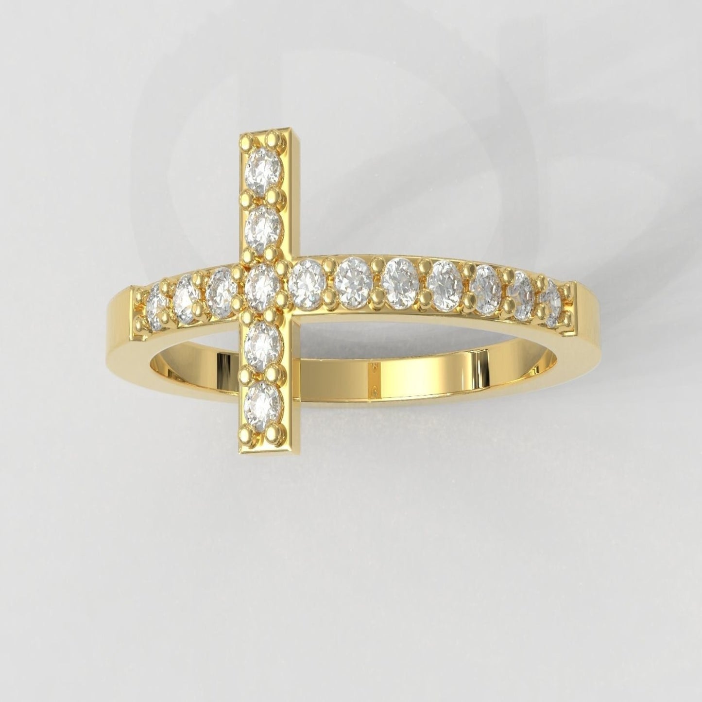 14K Solid Gold Cross Diamond Ring / Cross Diamond Band/ Crufix Diamond Ring / Gift for Her - JewelsnGlitters