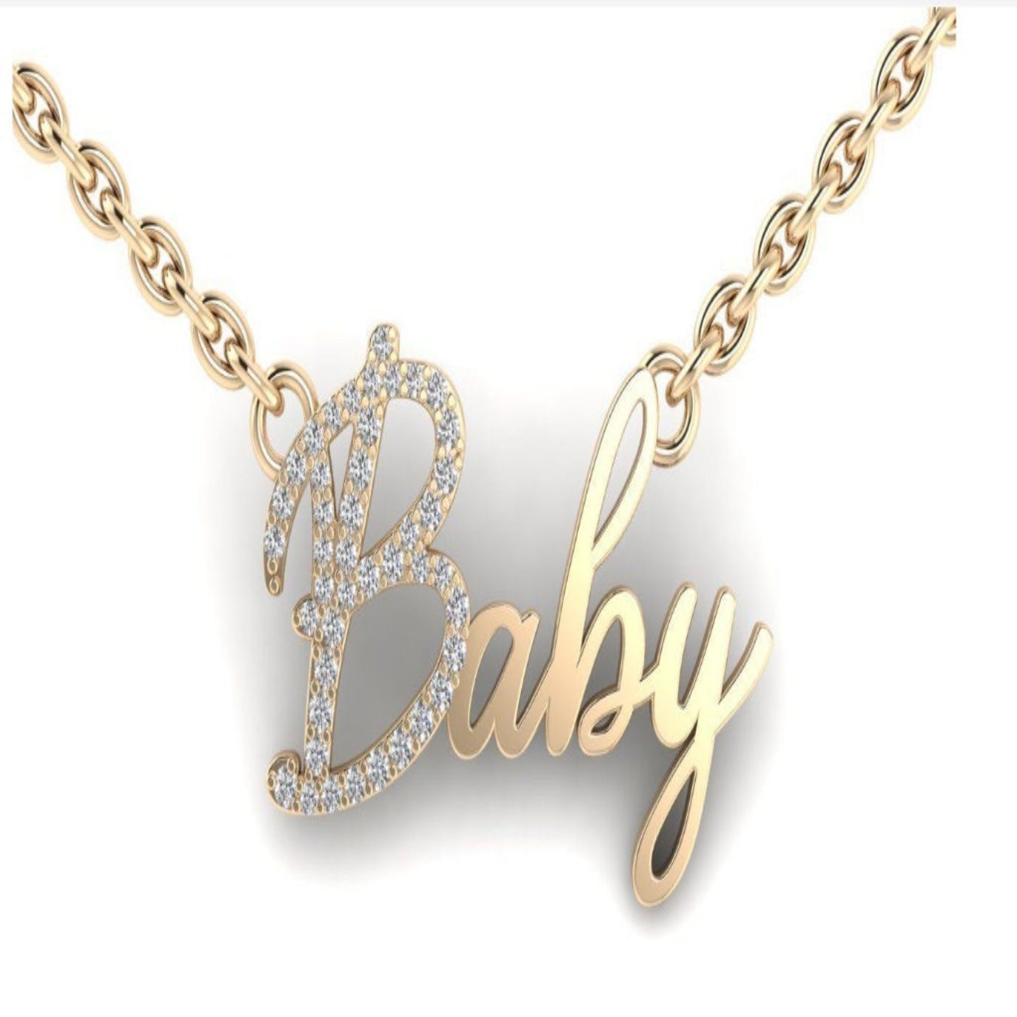 14K Solid Gold REAL Diamond Name Baby Necklace/ Conflict Free Diamond Name Necklace/ Real Gold and Diamond