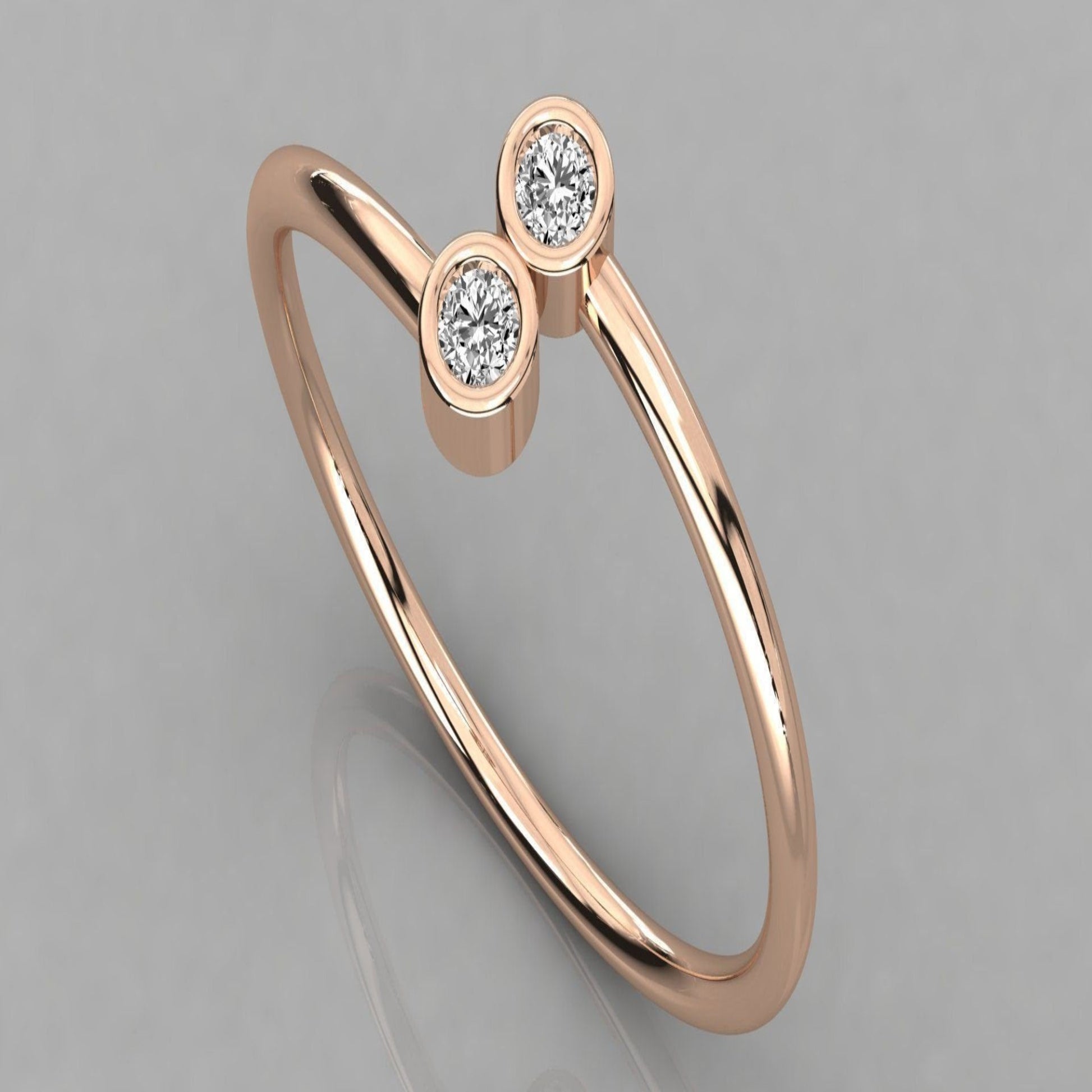 14K Solid Gold 2 Diamond Ring/ 2 Diamond Band/ Gift for Her/Stylish Diamond Gold Band - JewelsnGlitters