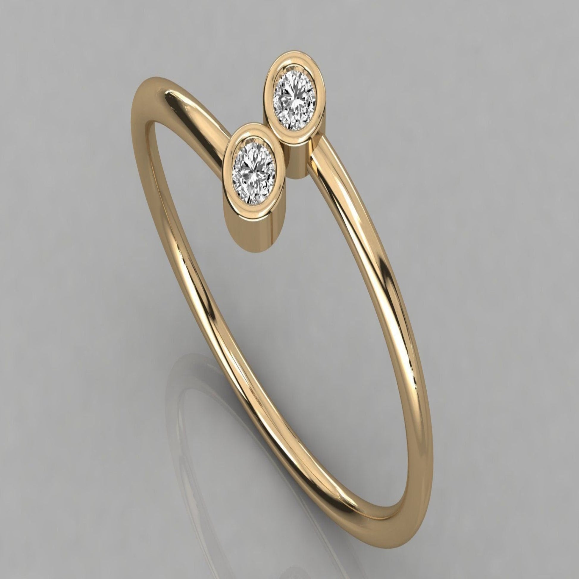 14K Solid Gold 2 Diamond Ring/ 2 Diamond Band/ Gift for Her/Stylish Diamond Gold Band - JewelsnGlitters