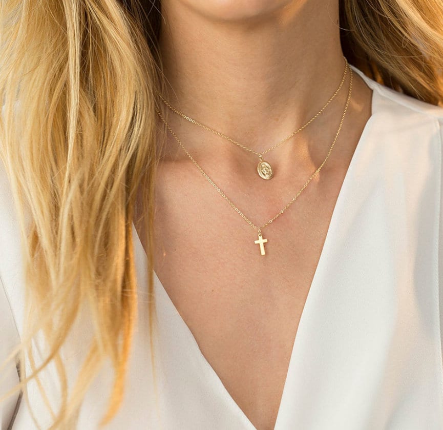 Tiny Thin Gold Cross, 9K 14K 18K Gold Necklace, White Gold, Dainty Cross Charm, Minimal Cross outlet Jewelry, Solid Gold Cross, Gift For Daughter