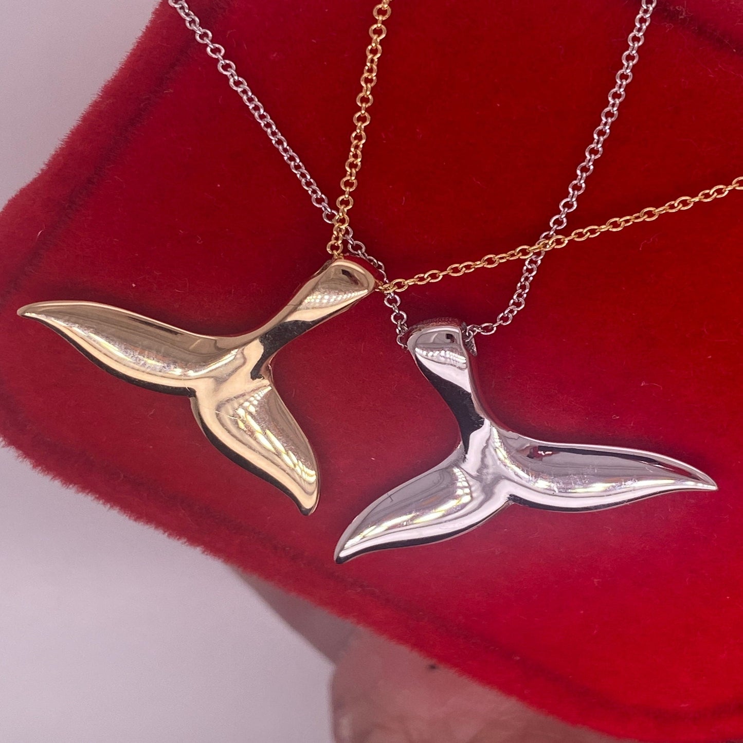 14k Solid Gold 3D Whale Tail Necklace/ Whale Tail Pendant for Her/ Gift for Her - JewelsnGlitters