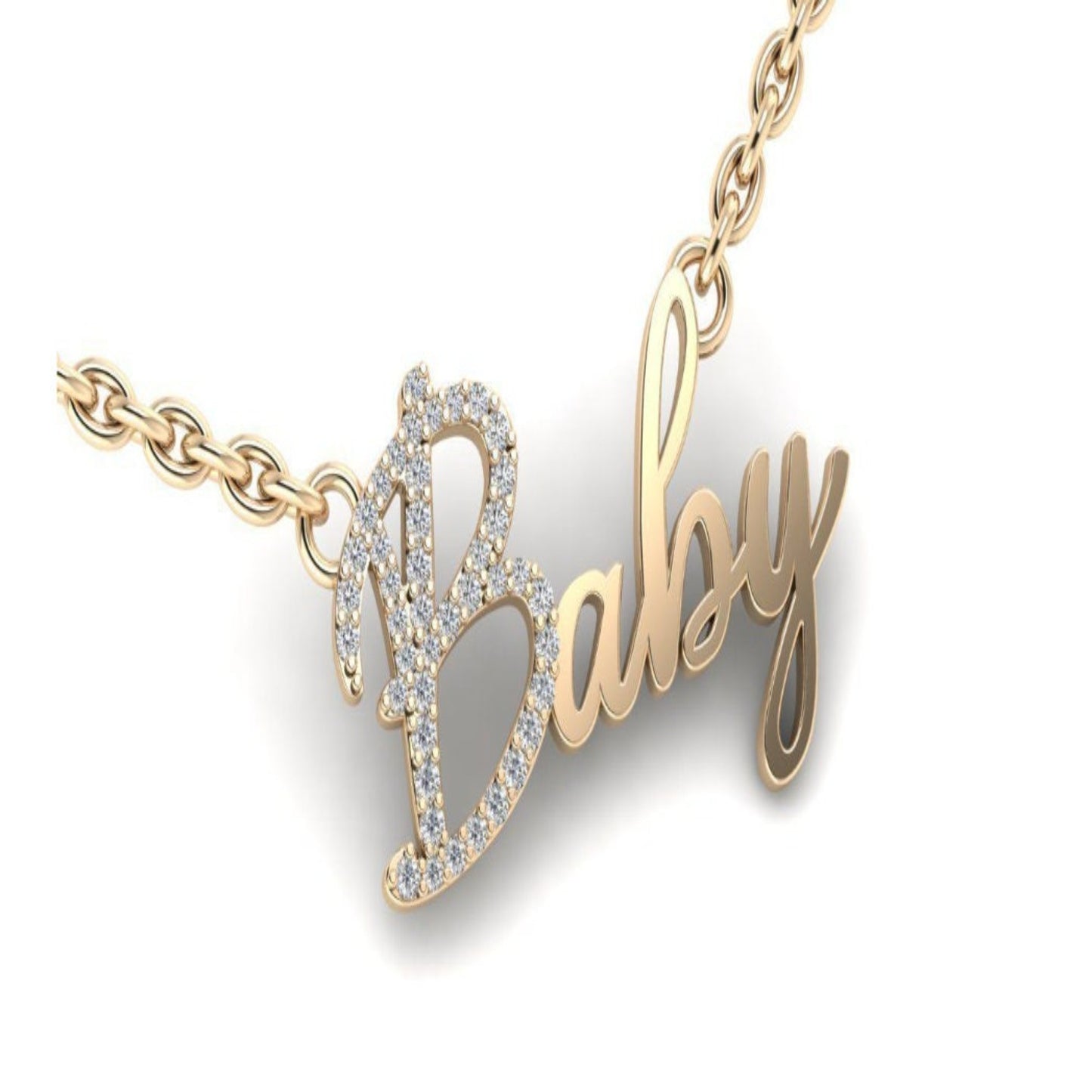 14K Solid Gold REAL Diamond Name Baby Necklace/ Conflict Free Diamond Name Necklace/ Real Gold and Diamond