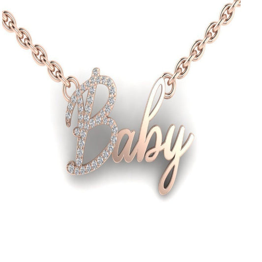 14K Solid Gold REAL Diamond Name Baby Necklace/ Conflict Free Diamond Name Necklace/ Real Gold and Diamond