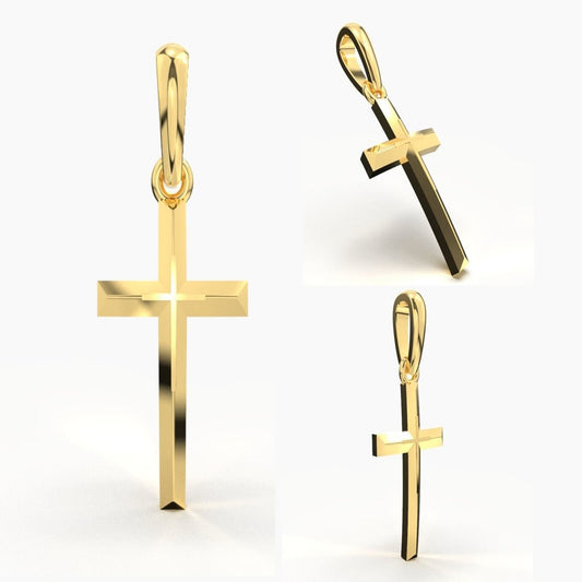 14K - 18K REAL Solid Gold Cross Necklace / Simple and Classic Pendant/ Religious Necklace For Women / For Men 15mm x 9.65mm