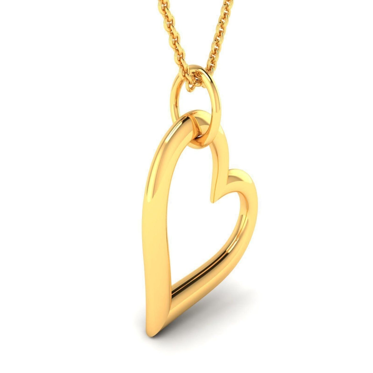 14K Solid Yellow Gold Heart Necklace / Heart Pendant / Stylish Heart Pendant for Her 13.21mm