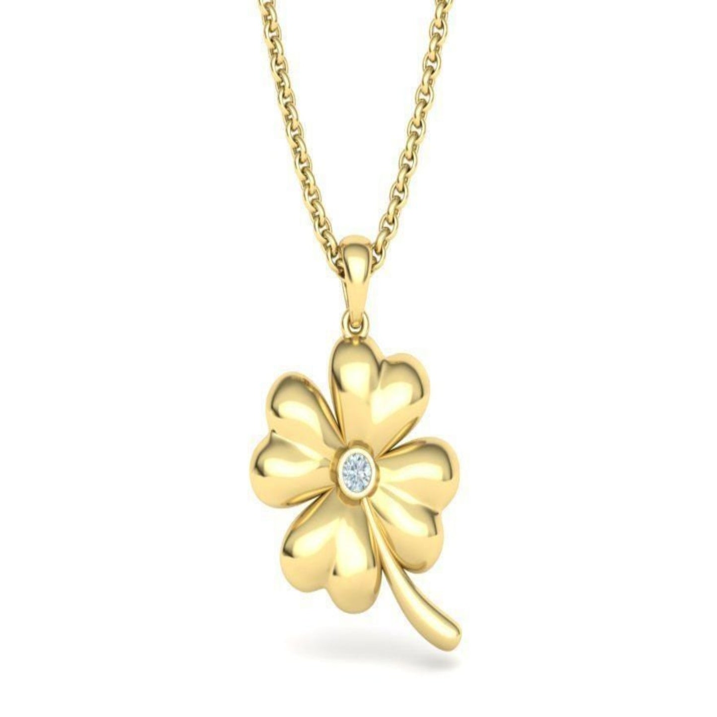 14K Solid Gold Four Leaf Clover Flower Pendant with Diamond or Gem Stone/Gift for Her