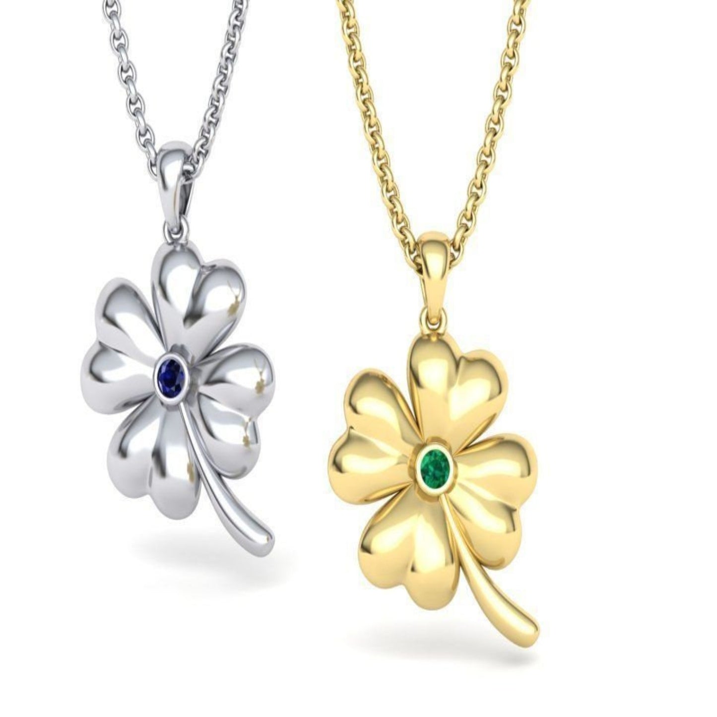 14K Solid Gold Four Leaf Clover Flower Pendant with Diamond or Gem Stone/Gift for Her