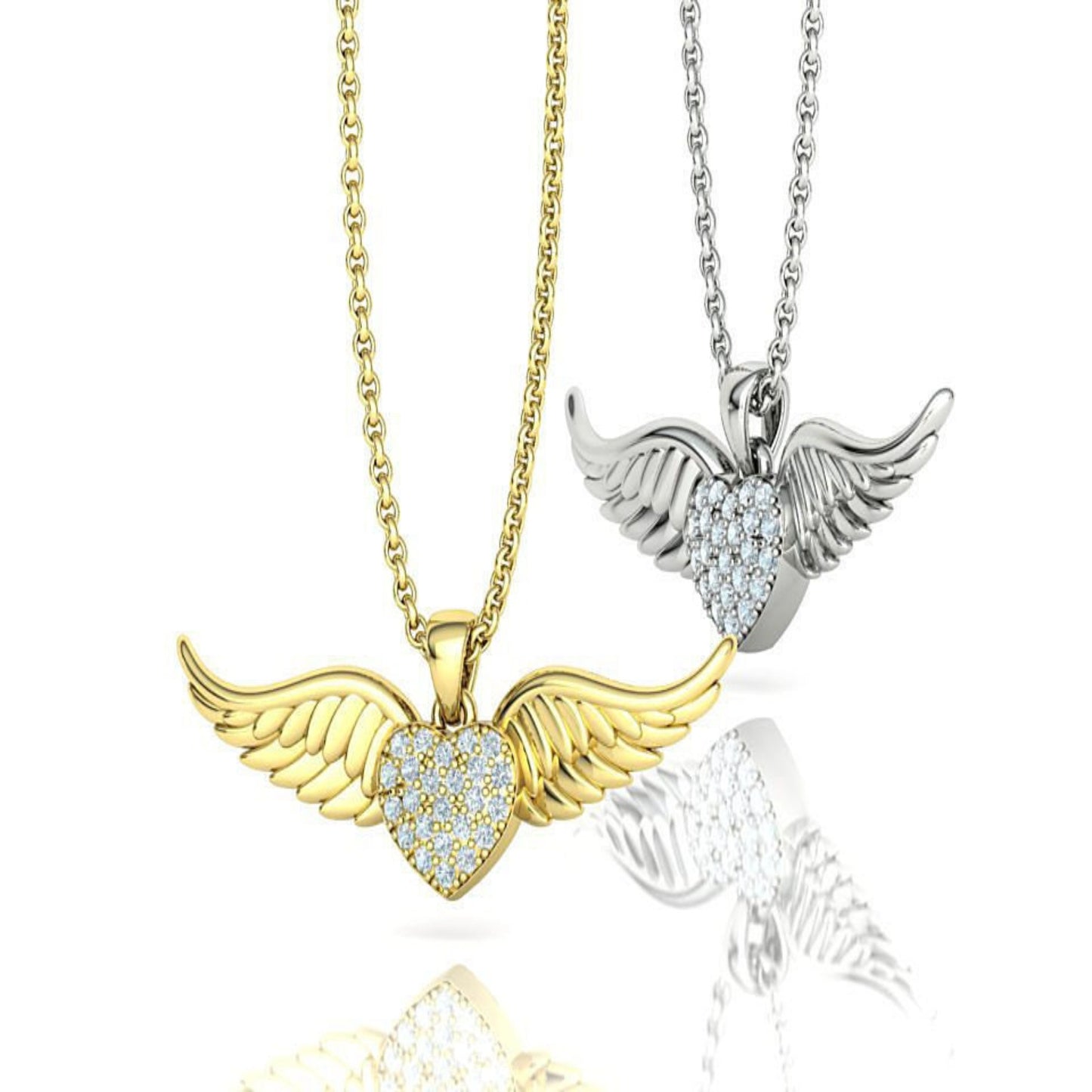 14K Solid Gold Diamond Angel Wings/ Diamond Angel Wings Pendant/ Angel Wings Necklace/ Gift for Her