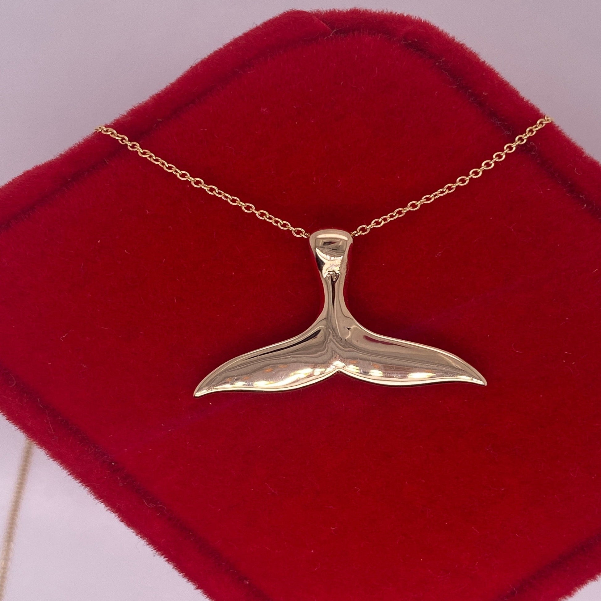 14k Solid Gold 3D Whale Tail Necklace/ Whale Tail Pendant for Her/ Gift for Her - JewelsnGlitters