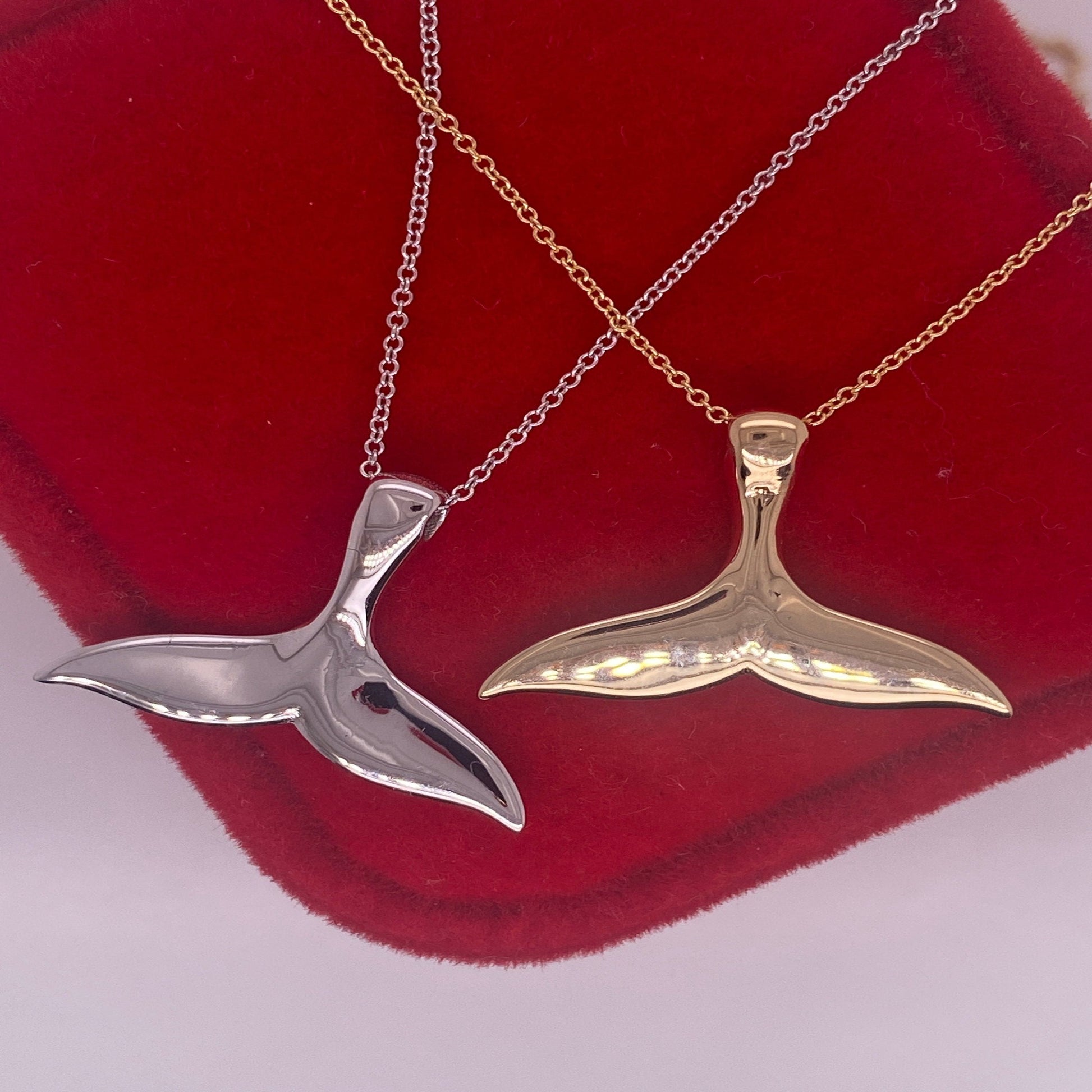 14k Solid Gold 3D Whale Tail Necklace/ Whale Tail Pendant for Her/ Gift for Her - JewelsnGlitters