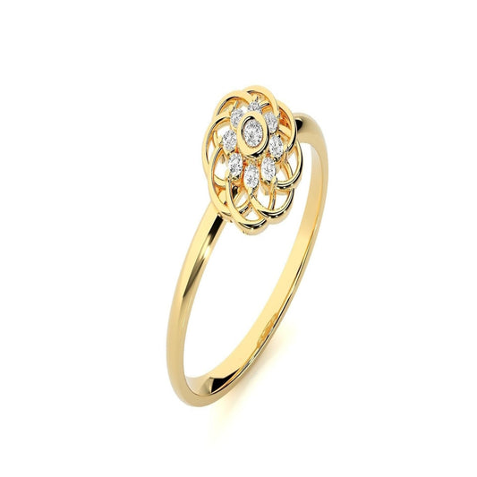 14K Solid Gold Floral Design Diamond Ring / Flower Diamond Ring / Stackable Diamond Ring / Minimalist Dainty Diamond Ring / Gift for Her