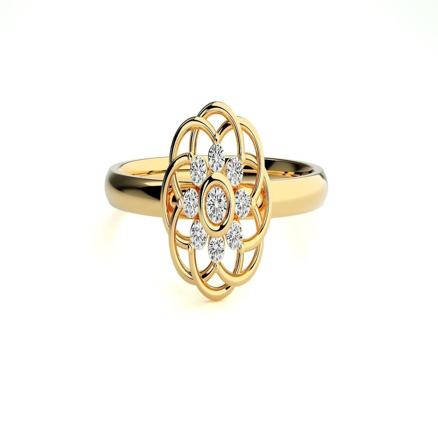 14K Solid Gold Floral Design Diamond Ring / Flower Diamond Ring / Stackable Diamond Ring / Minimalist Dainty Diamond Ring / Gift for Her