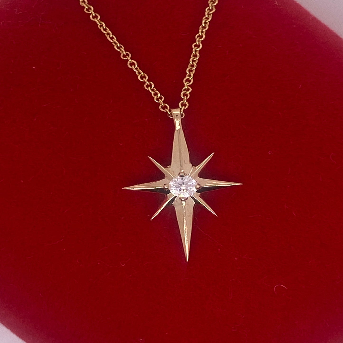 14K Solid Gold North Star Diamond Pendant/ Diamond North Star Necklace with 16" Long Chain / Gift for Her