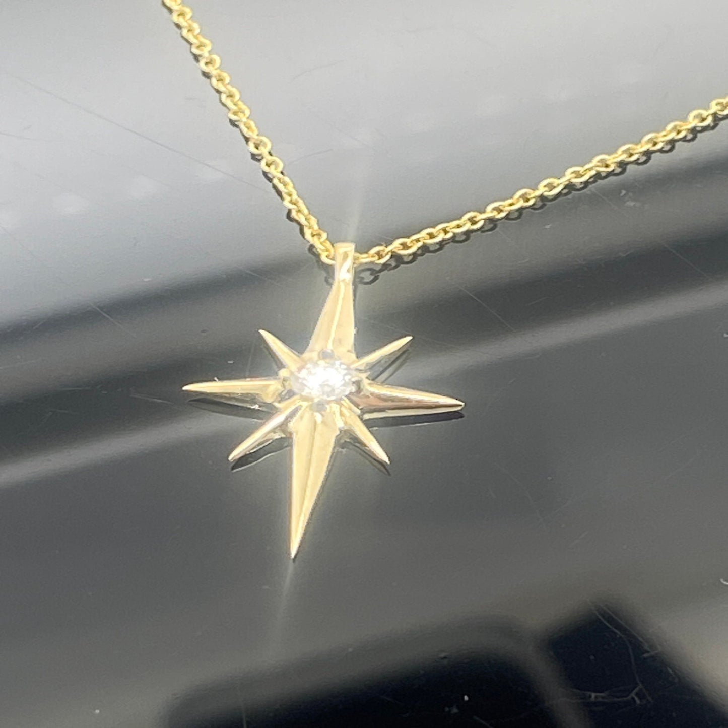 14K Solid Gold North Star Diamond Pendant/ Diamond North Star Necklace with 16" Long Chain / Gift for Her