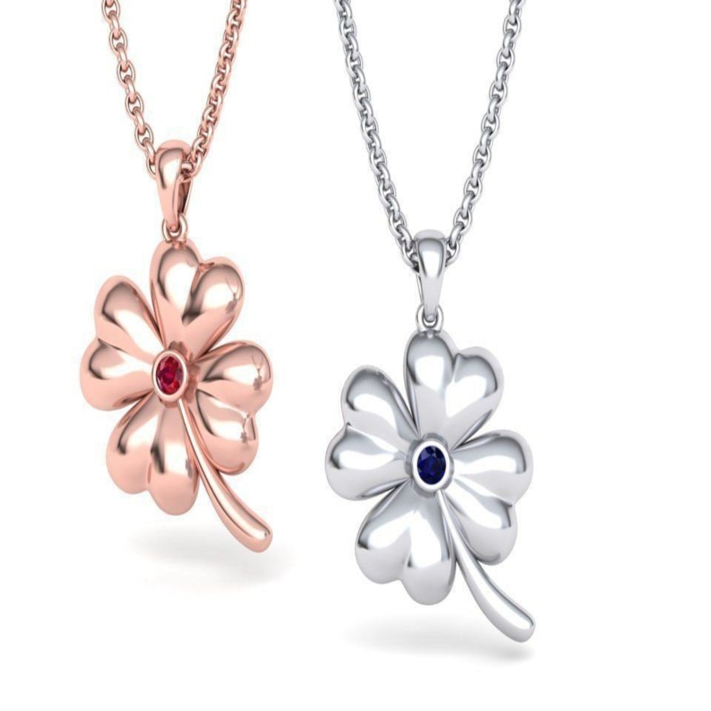 14K Solid Gold Four Leaf Clover Flower Pendant with Diamond or Gem Stone/Gift for Her