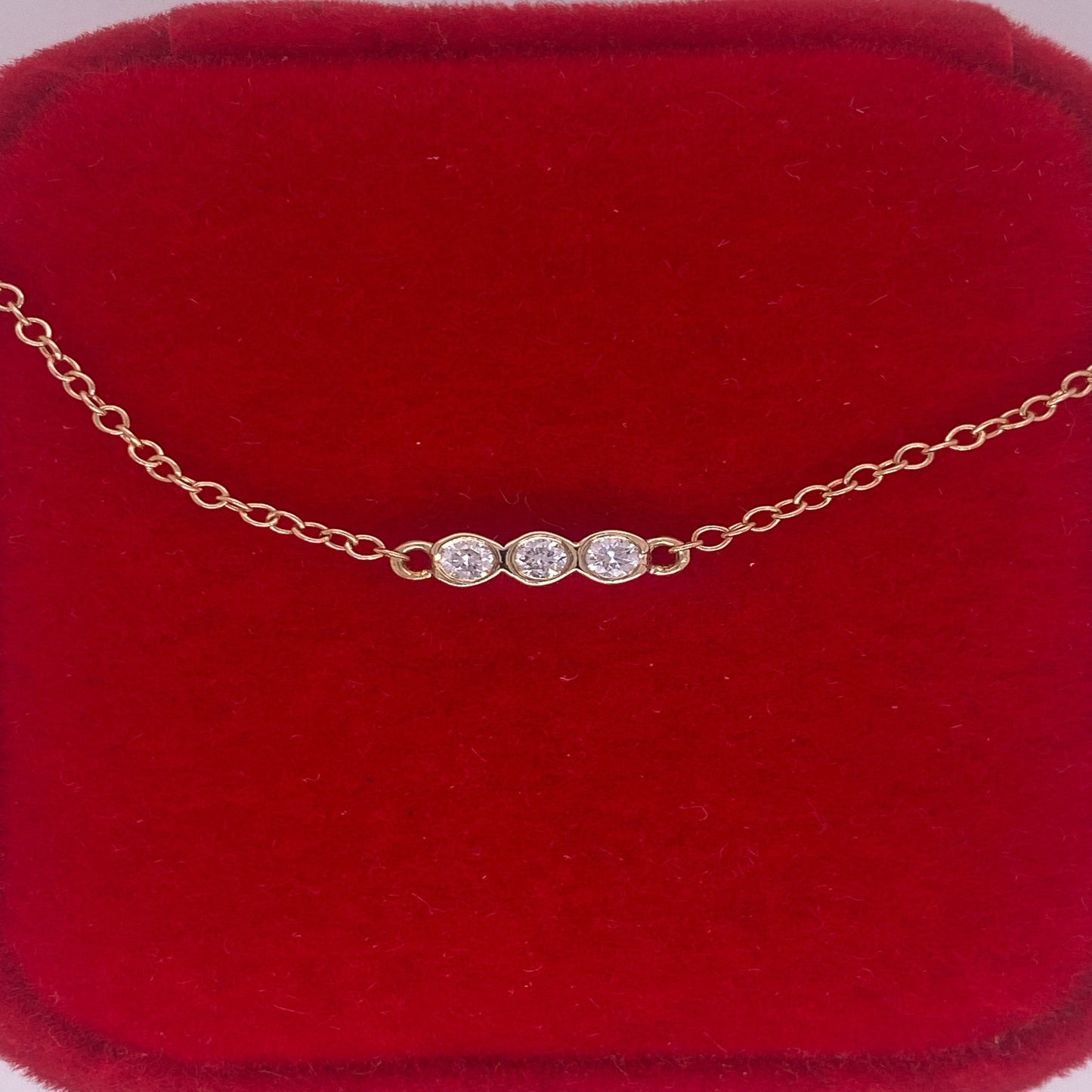 3 Diamond 14K Solid Gold Bracelet with Cable Chain