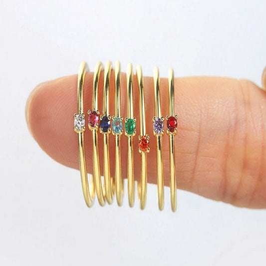 14K Solid Gold Birthstone Ring / Personalized Gift / Gemstone Ring / 14k Gold Minimalist Gemstone Ring / Gift for Mom / Gift for Her