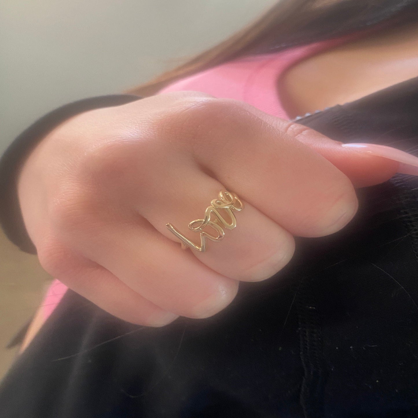 14K Solid Gold Love Ring /  Stylish Love Ring / Statement Love Ring / Customized Love Fashion Ring / Stackable Ring / Statement Ring