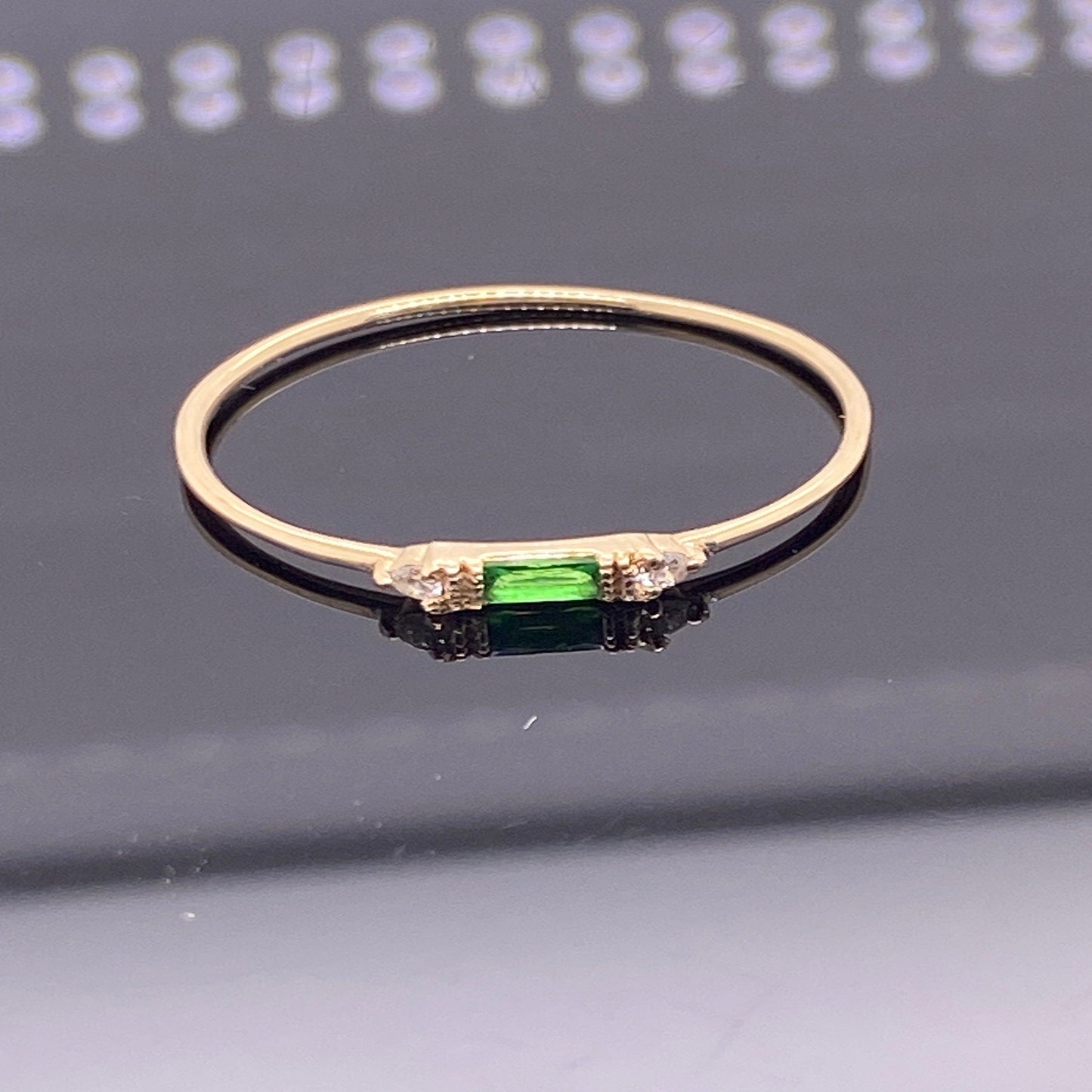 14k Solid Gold Emerald Ring / Personalized Gold Ring / Baguette Emerald Ring / 14K Gold Baguette Gemstone / Diamond Ring / Gift for Her