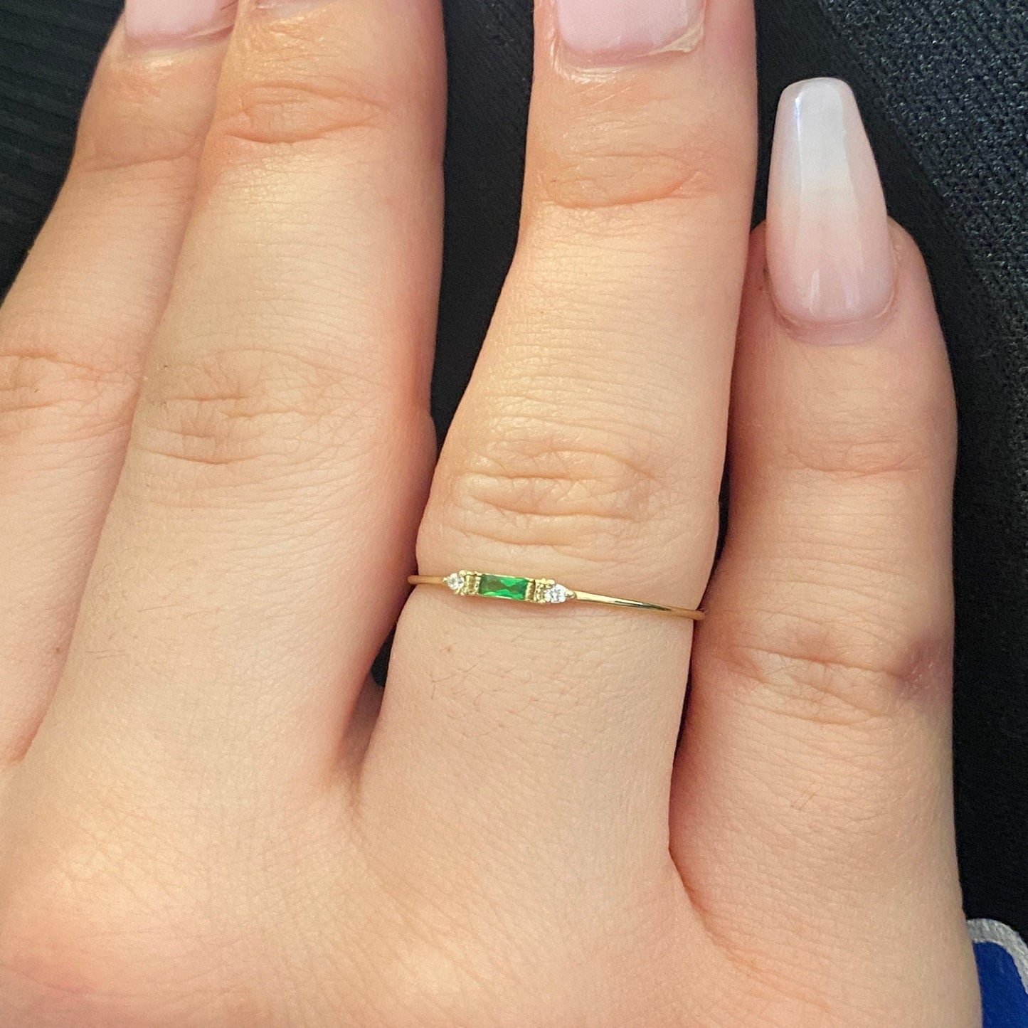 14k Solid Gold Emerald Ring / Personalized Gold Ring / Baguette Emerald Ring / 14K Gold Baguette Gemstone / Diamond Ring / Gift for Her