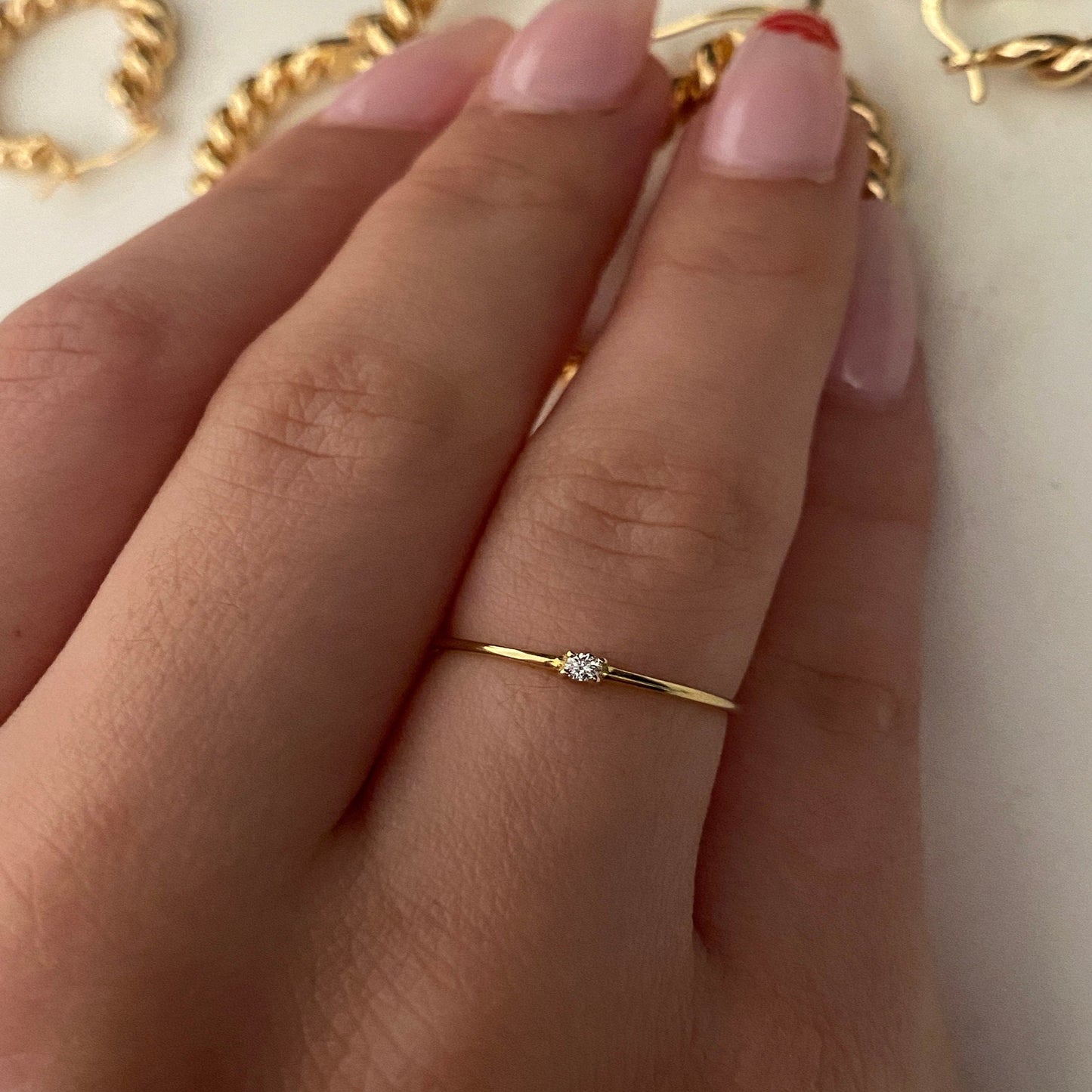 14K Solid Gold REAL Conflict Free Diamond Wedding Band .035CT /Single Diamond Wedding Band Ring for Women / Dainty Solitaire Engagement Ring