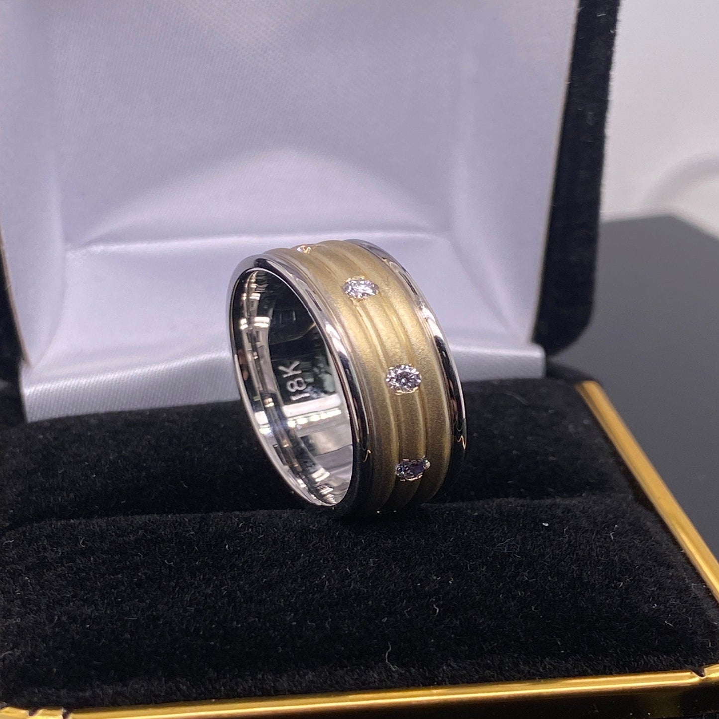 18K Solid Gold Two Tone  Wedding Band with Natural Diamonds 0.36 Total Carat Weight 7mm / Unisex Diamond Wedding Band / Gift for Her