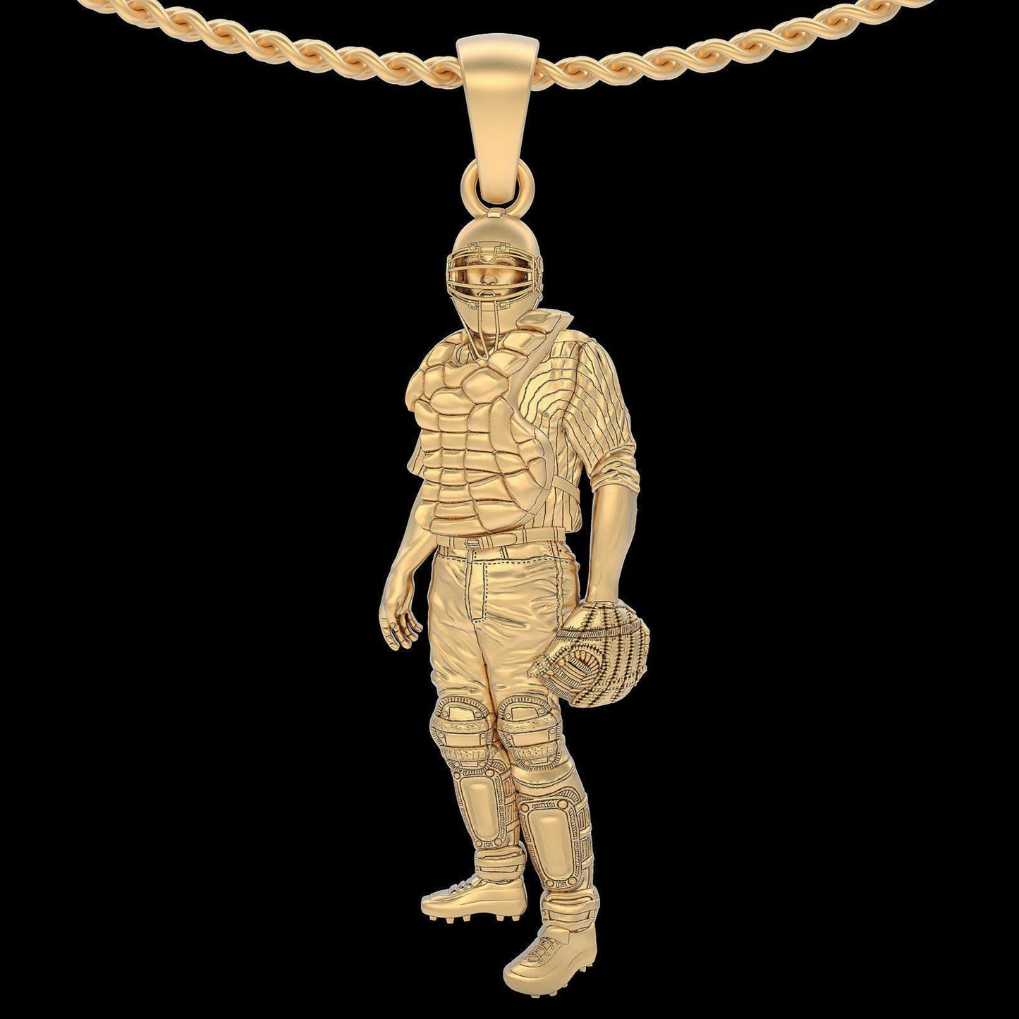 14k Solid Gold Baseball Catcher Necklace/ Baseball Player Pendant / Baseball Theme Necklace / Baseball Catcher / Catcher Pendant