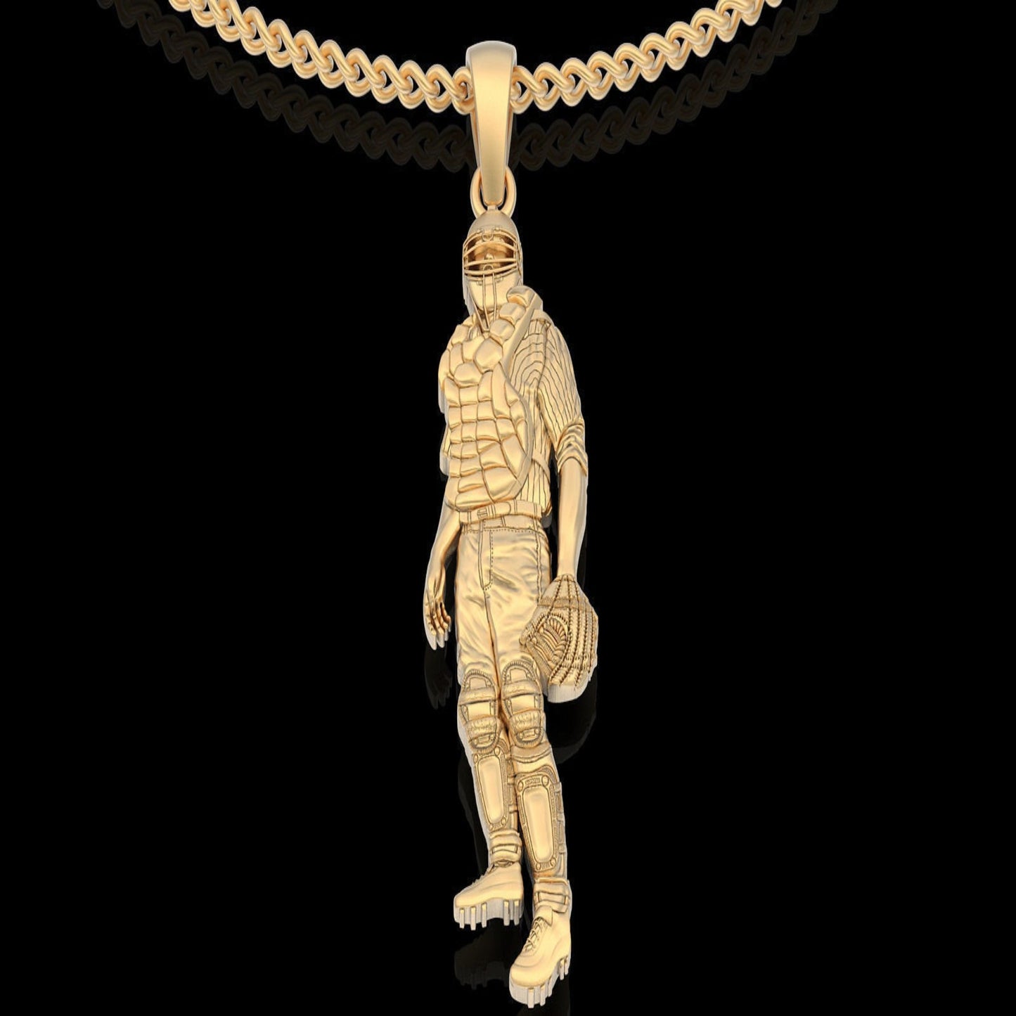 14k Solid Gold Baseball Catcher Necklace/ Baseball Player Pendant / Baseball Theme Necklace / Baseball Catcher / Catcher Pendant