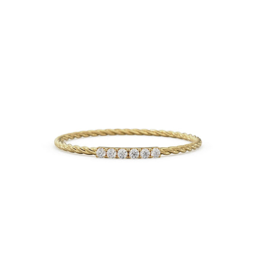 14k Solid Gold Twisted Diamond Wedding Band / Twisted Ring with Diamonds / Twisted Micro Pave Ring with Diamonds / Minimalist Stacking Ring