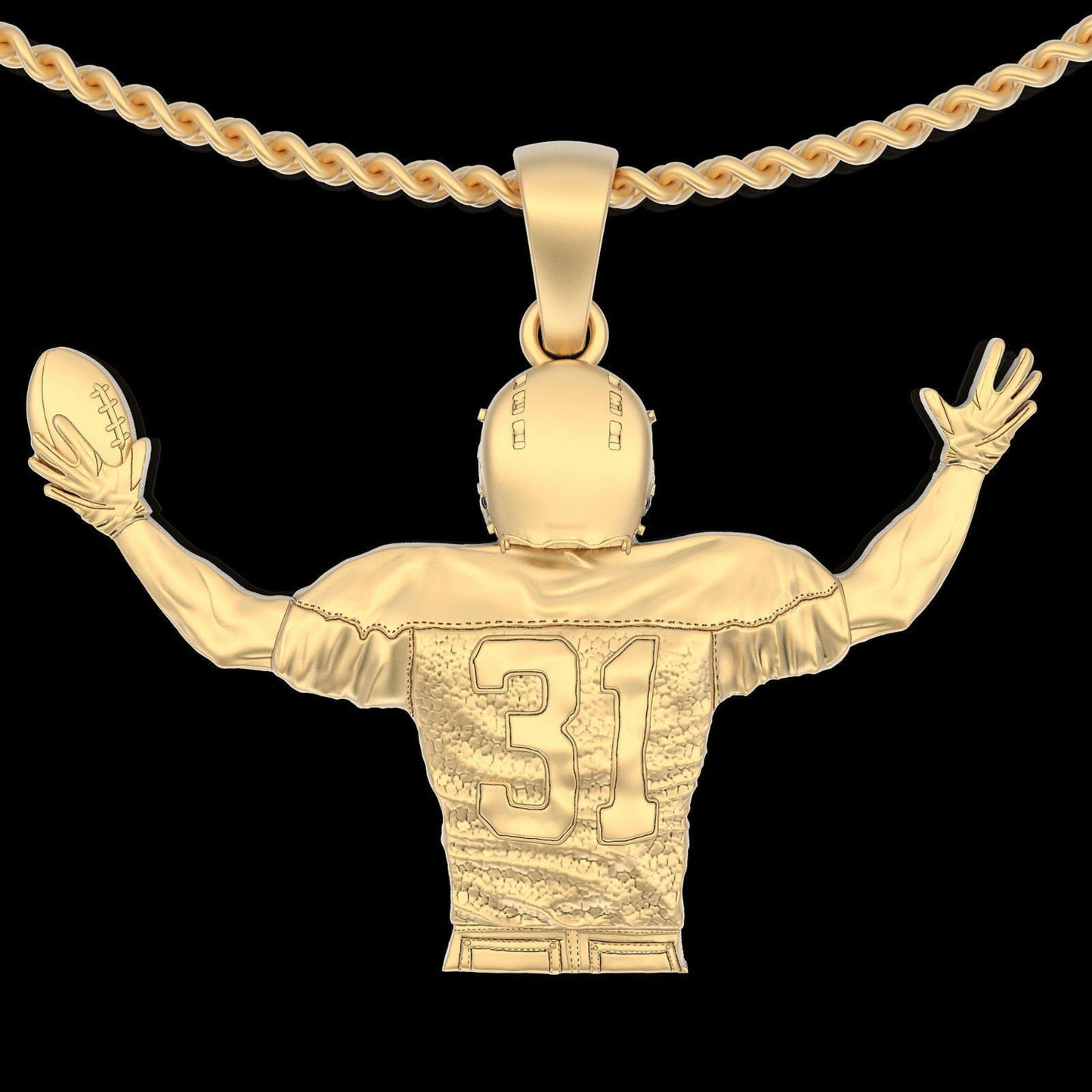 14k Solid Gold Football Player Necklace/ Football Player Pendant / Football Theme Necklace / Football Jewelry