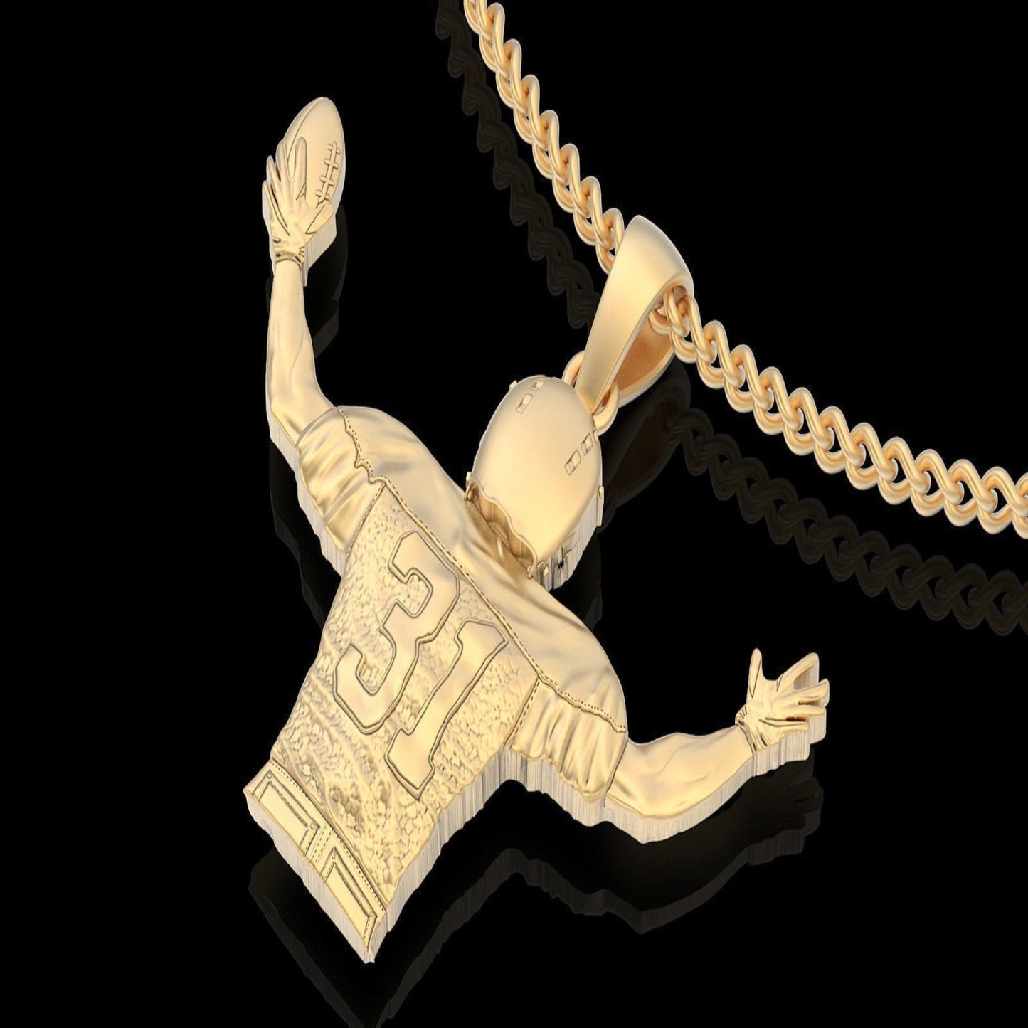 14k Solid Gold Football Player Necklace/ Football Player Pendant / Football Theme Necklace / Football Jewelry